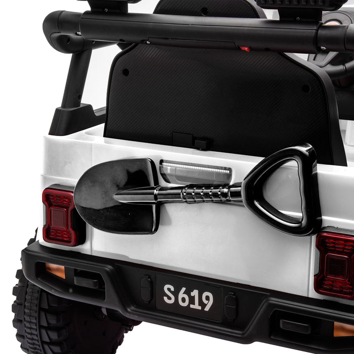 Toyota Jeep Inspired Kids Ride On Car with Remote Control & Detachable Shovel | Alpine White