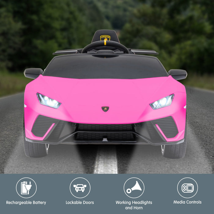 Lamborghini Huracán Performante Officially Licensed Kids Ride On Car with Remote Control | Flamingo (Bright Pink)