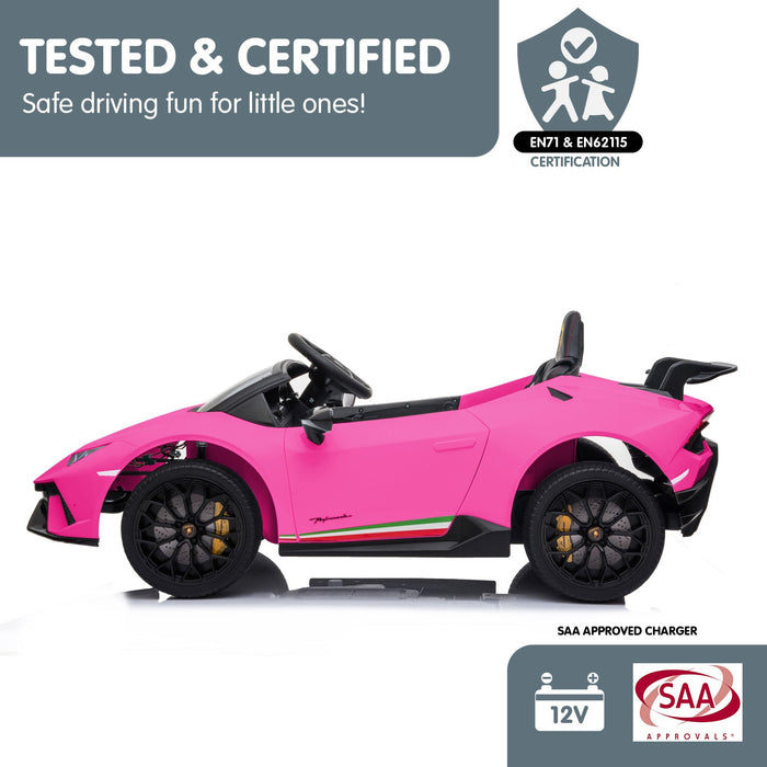 Lamborghini Huracán Performante Officially Licensed Kids Ride On Car with Remote Control | Flamingo (Bright Pink)