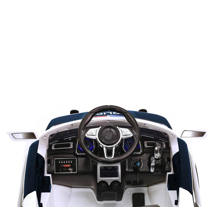 Police Inspired Kids Ride On Car with Remote Control | White/Black