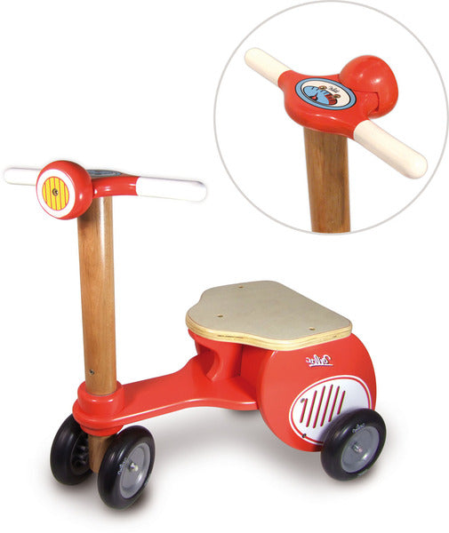 Kids Retro Wooden Toy Scooter Push Car | Rouge (Red)